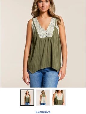Daytrip Olive Green Tank with Cream Printed V-Neck Panel